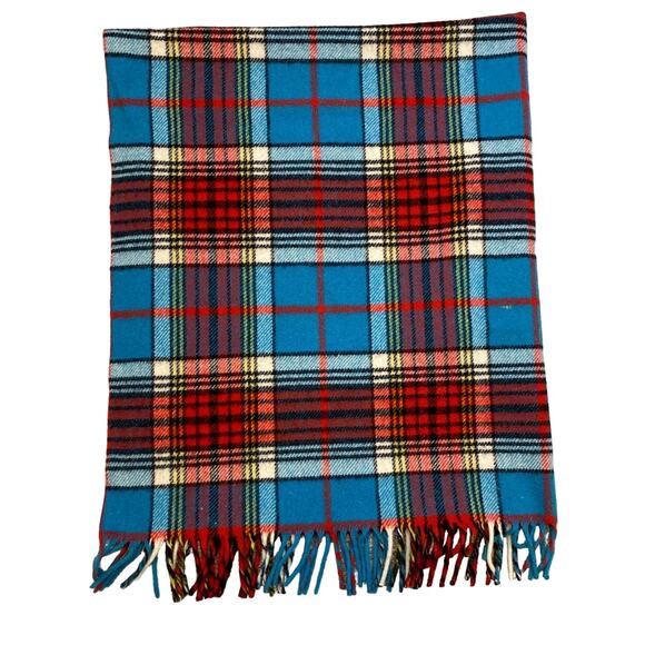 Vintage Horner 100% WOOL PLAID THROW Lap Blanket Stadium Cabin Fringe 52 x 50"